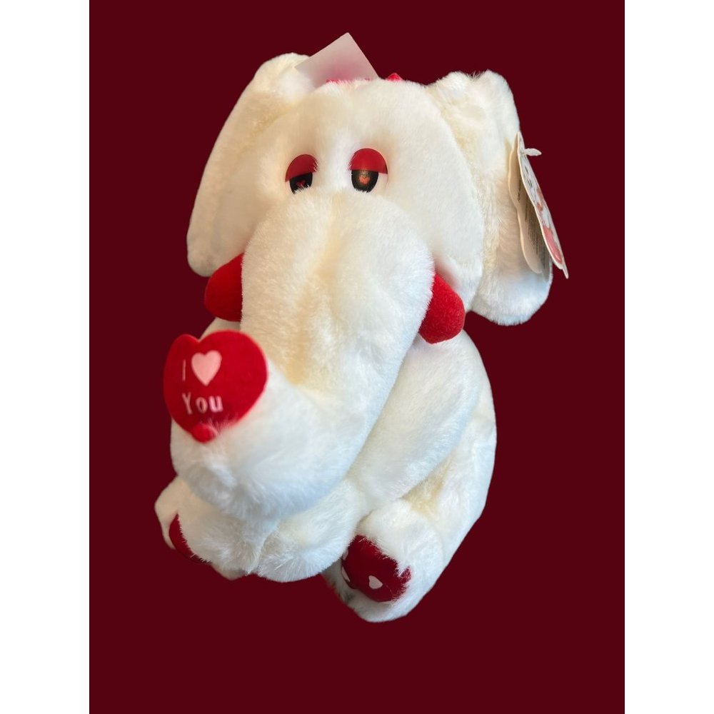 Vintage Walmart Plush White Elephant Red Hearts I Love You Valentines NEW NOS
